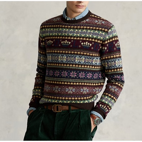 Polo Ralph Lauren Fair Isle Sweater Medium Wool Cashmere Crew Nordic Jumper - Picture 1 of 13